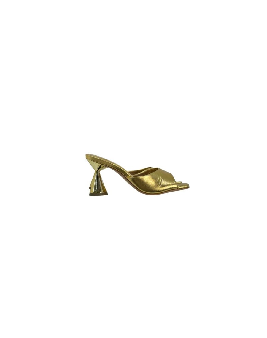 Scarpe Tacco 12 | Perseo Sabot In Pelle Lame Oro