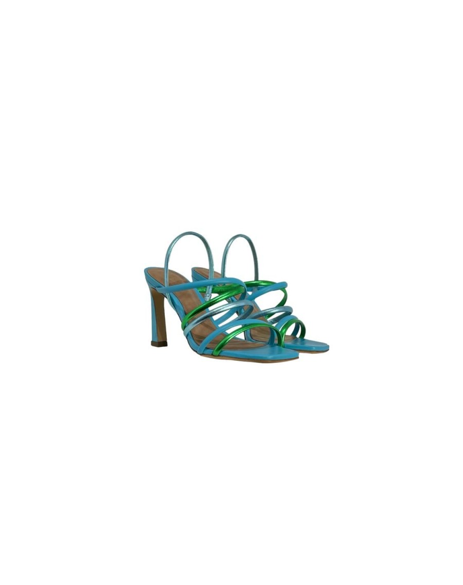 Scarpe Tacco 12 | Anastasia Sandalo Tricolor In Pelle Azzurro