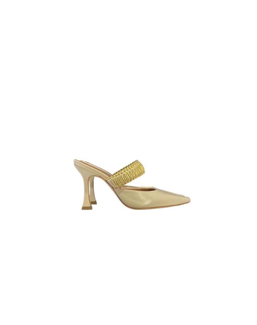 Scarpe Tacco 12 | Alba Decollete In Pelle Nude E Oro