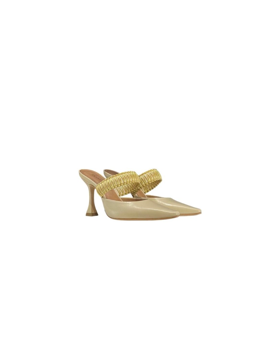 Scarpe Tacco 12 | Alba Decollete In Pelle Nude E Oro