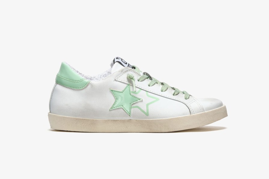 Scarpe Tacco 12 | 2Star Sneaker Low In Pelle Bianca E Vernice Verde