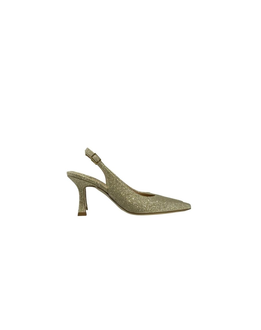 Scarpe Tacco 12 | Shirley Decollete Slingback In Glitter Platino