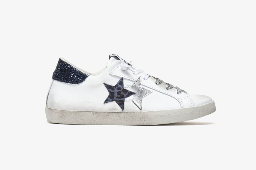 Scarpe Tacco 12 | 2Starsneaker Low In Pelle Bianca, Argento E Blu