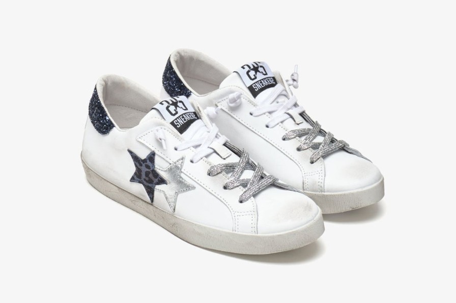 Scarpe Tacco 12 | 2Starsneaker Low In Pelle Bianca, Argento E Blu