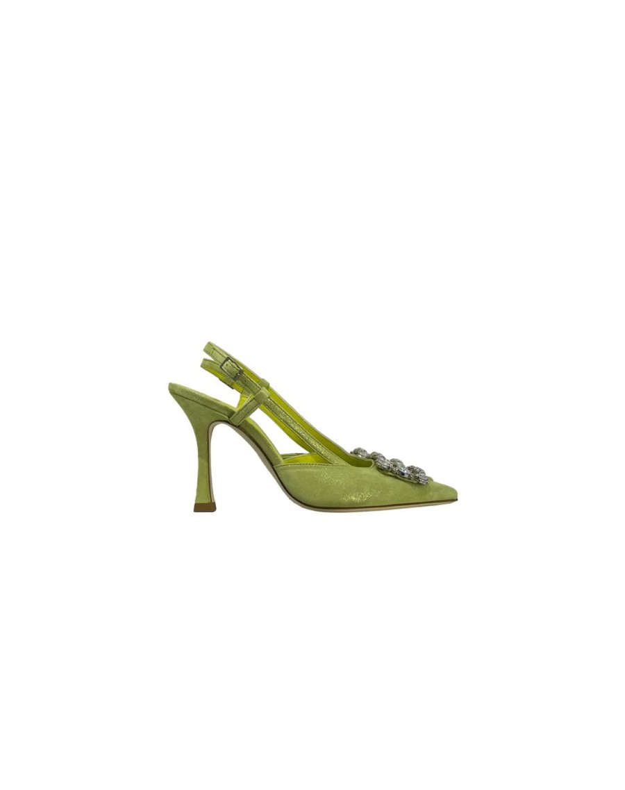 Scarpe Tacco 12 | Crown Decollete Gioiello In Camoscio Lime