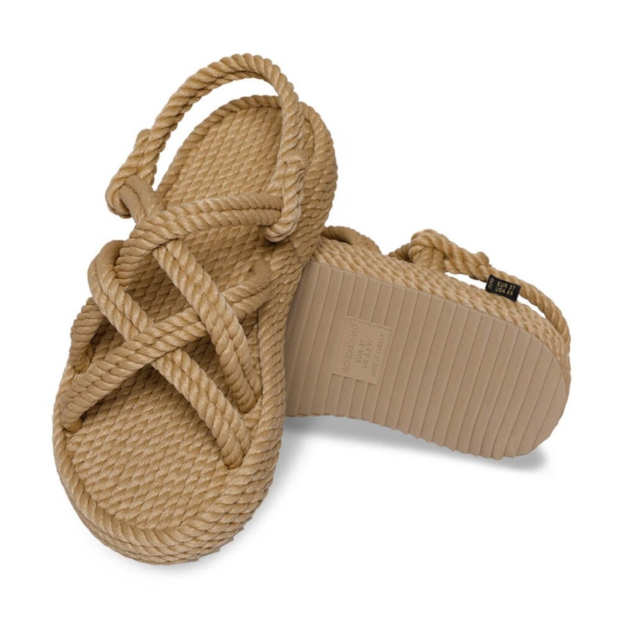 Scarpe Tacco 12 | Bohonomad Bodrum Platform Sandalo Con Zeppa In Corda Beige