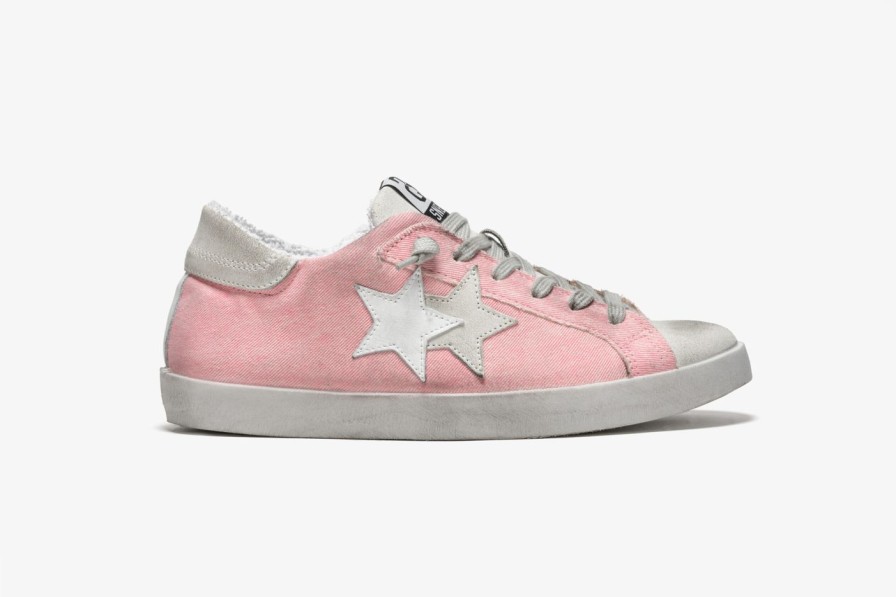 Scarpe Tacco 12 | 2Star Sneaker Low In Canvas Rosa E Crosta Ghiaccio