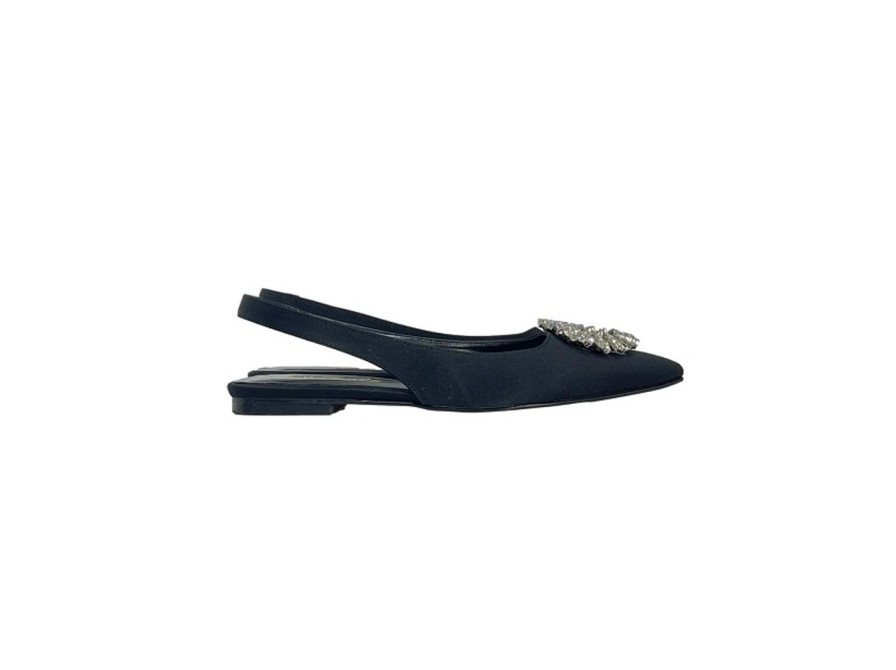 Scarpe Tacco 12 | Camille Ballerina Slingback In Raso Gioiello Nero