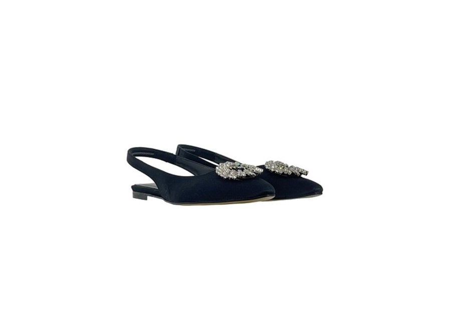 Scarpe Tacco 12 | Camille Ballerina Slingback In Raso Gioiello Nero