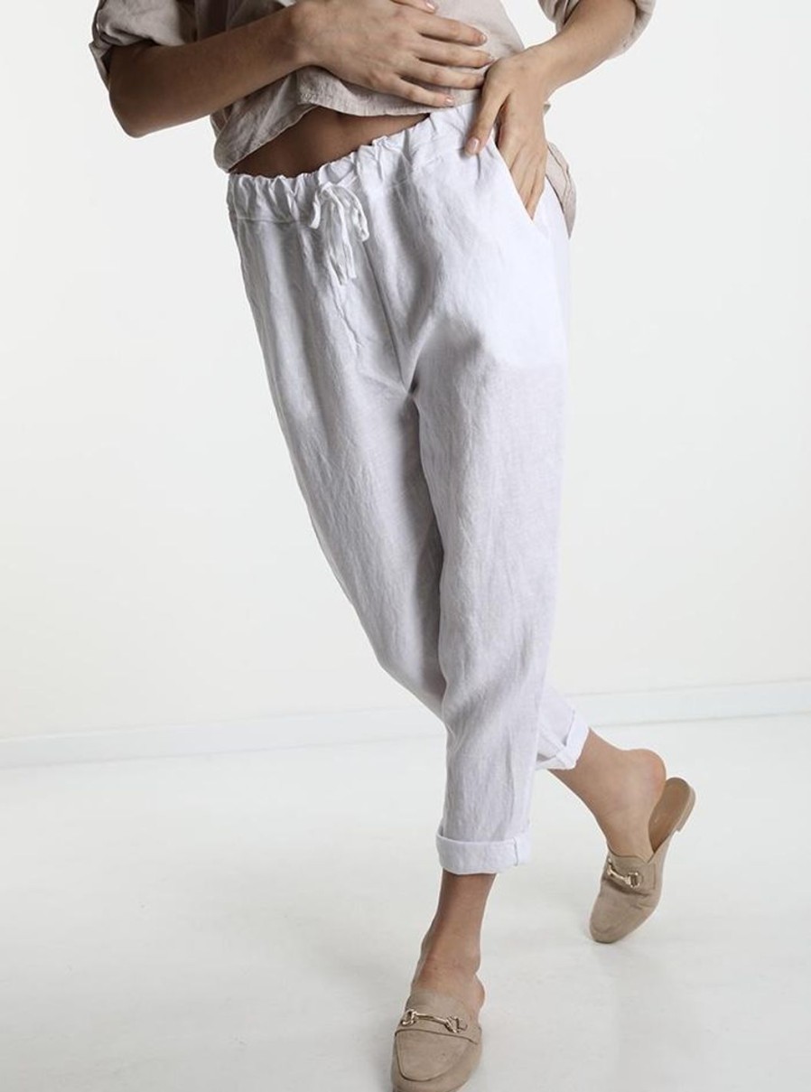 Abbigliament Tacco 12 | Pantalone In Lino Bianco