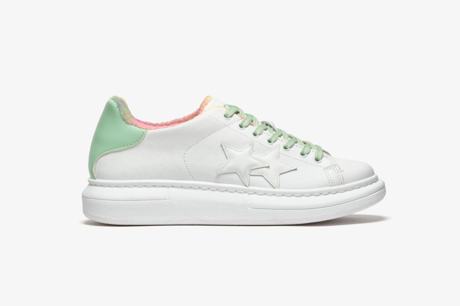 Scarpe Tacco 12 | 2Star Sneaker Princess In Pelle Bianca E Vernice Verde