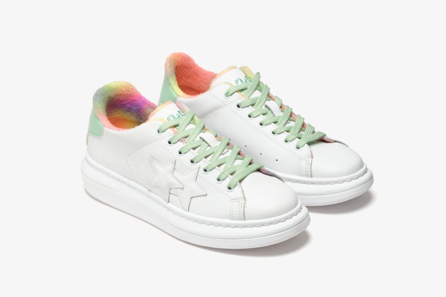 Scarpe Tacco 12 | 2Star Sneaker Princess In Pelle Bianca E Vernice Verde