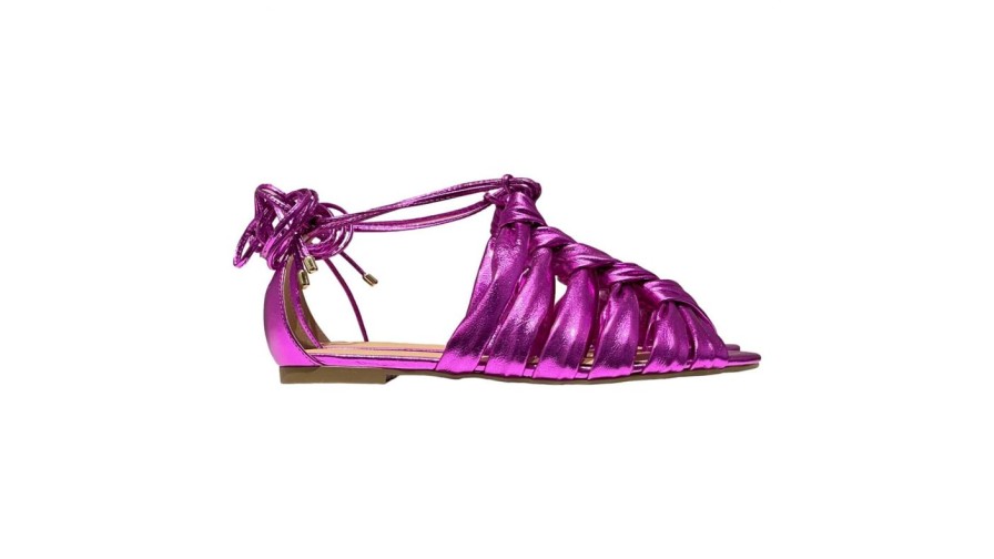 Scarpe Tacco 12 | Diana Sandalo Treccia Basso In Pelle Fucsia