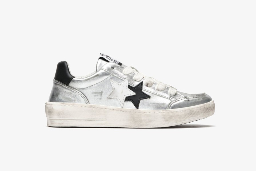 Scarpe Tacco 12 | 2Star Sneaker New Star In Pelle Argento