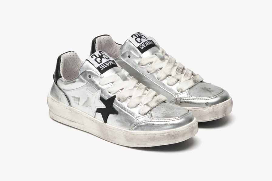 Scarpe Tacco 12 | 2Star Sneaker New Star In Pelle Argento