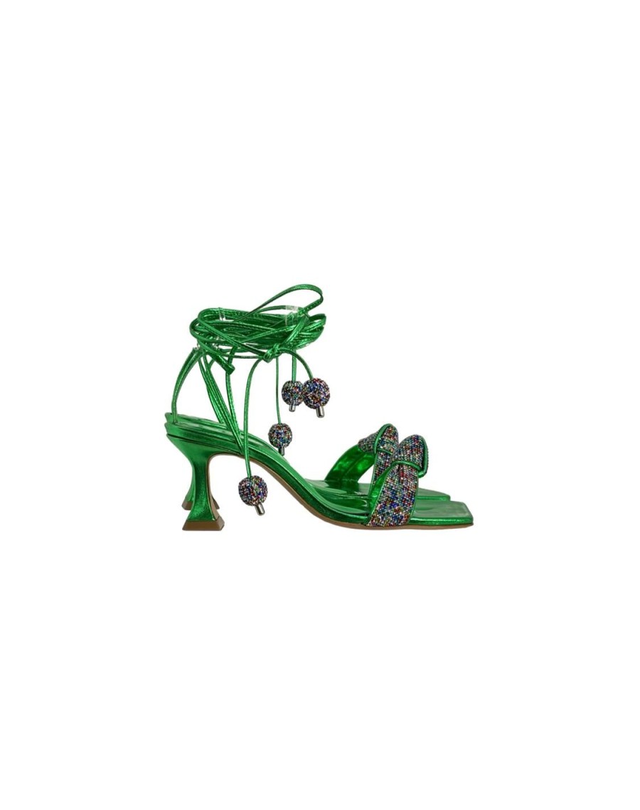 Scarpe Tacco 12 | Bellatrix Sandalo Gioiello In Pelle Lame Verde