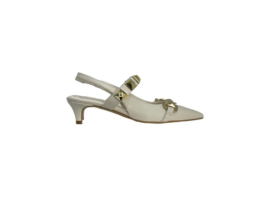 Scarpe Tacco 12 | Corinne Decollete Slingback Borchiato In Pelle Burro