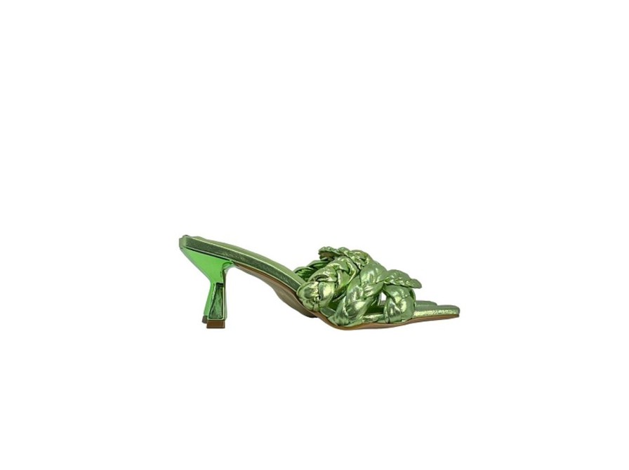 Scarpe Tacco 12 | Amelia Sabot In Pelle Lame Intrecciato Menta