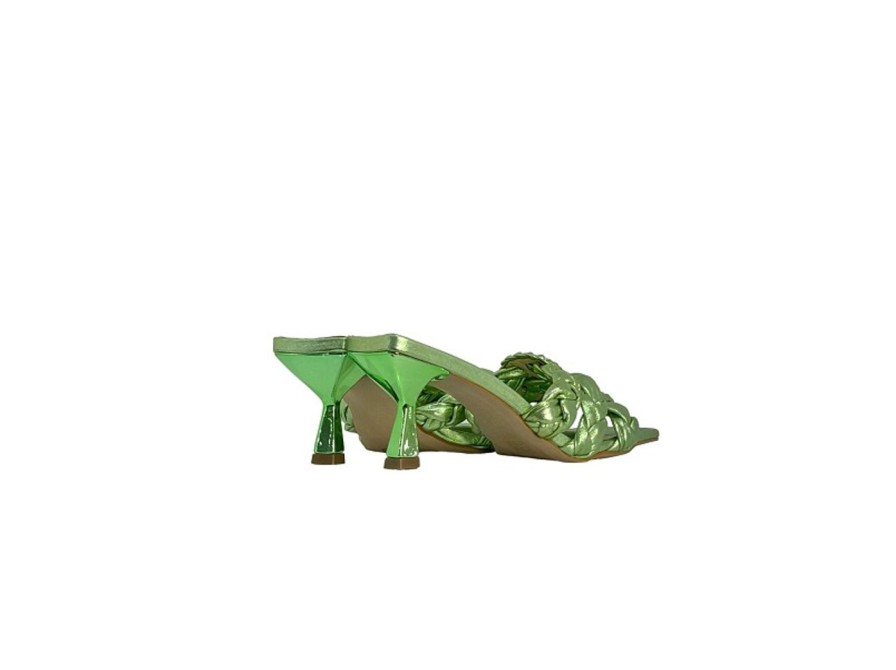 Scarpe Tacco 12 | Amelia Sabot In Pelle Lame Intrecciato Menta