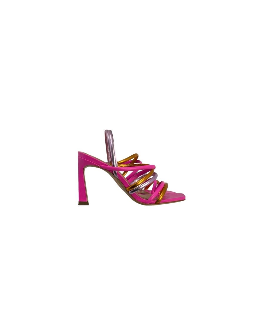 Scarpe Tacco 12 | Anastasia Sandalo In Pelle Tricolor Fucsia