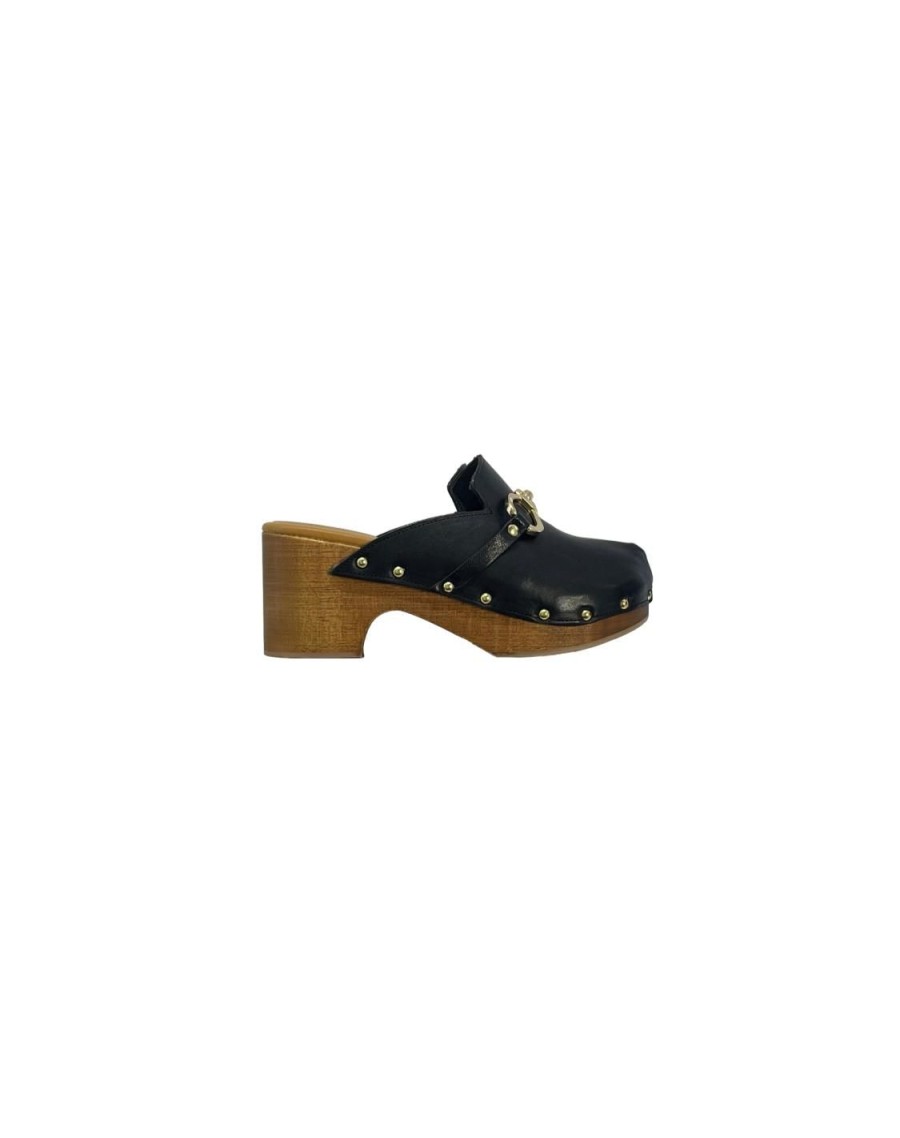 Scarpe Tacco 12 | Clog Sabot In Pelle Nero