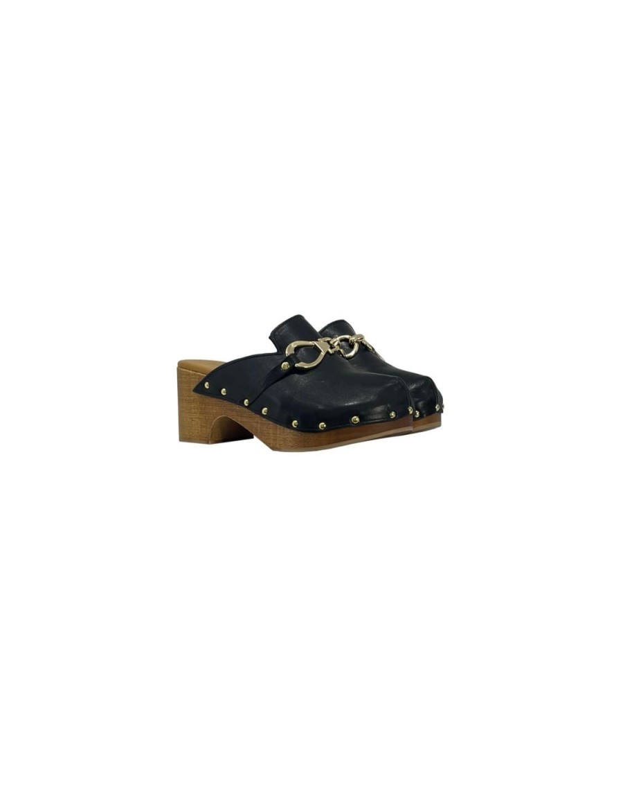 Scarpe Tacco 12 | Clog Sabot In Pelle Nero