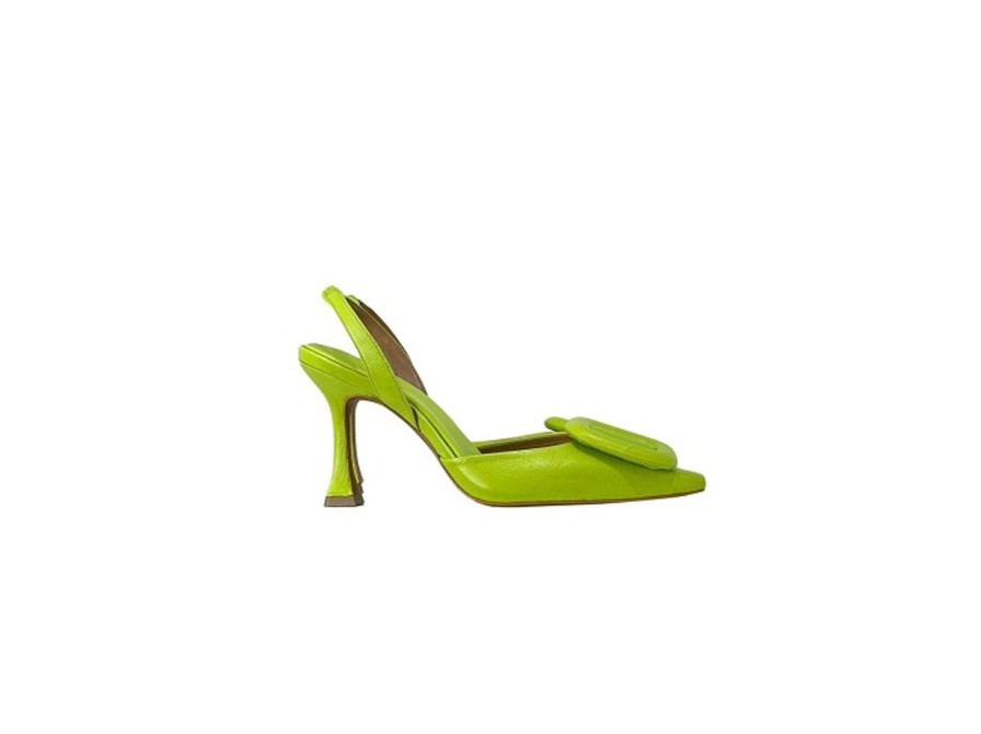 Scarpe Tacco 12 | Adina Decollete Slingback Lime In Pelle