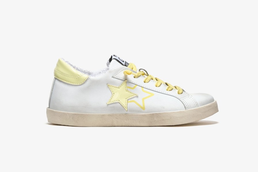 Scarpe Tacco 12 | 2Star Sneaker Low In Pelle Bianca E Vernice Gialla