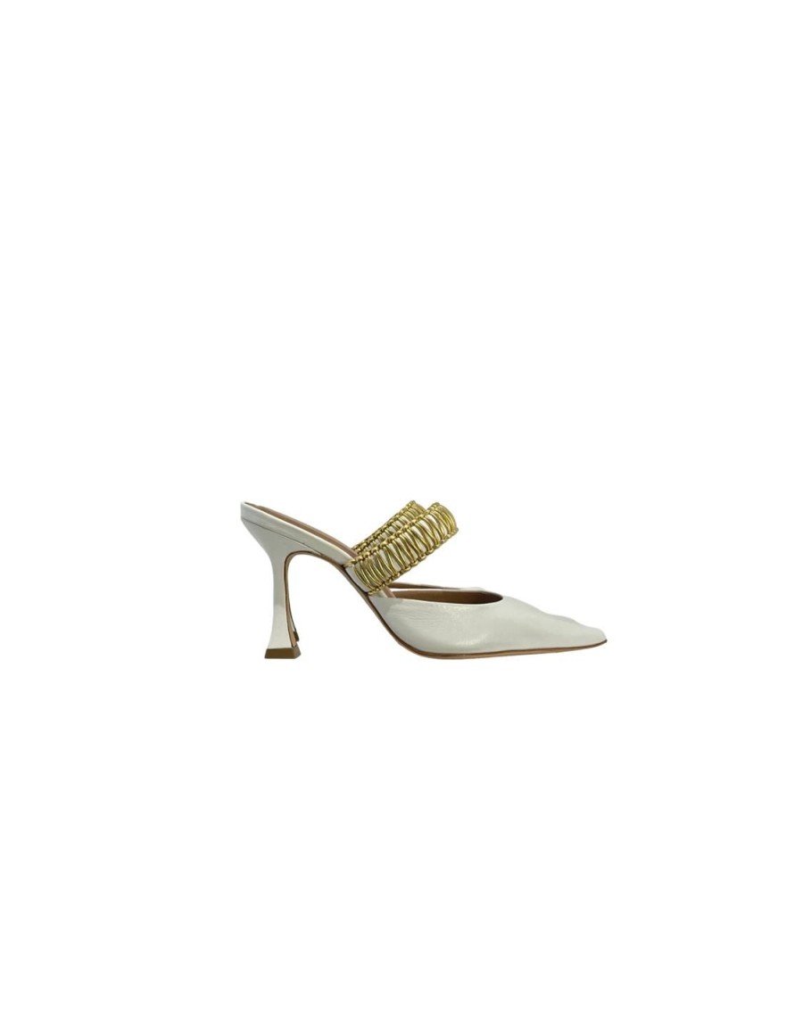 Scarpe Tacco 12 | Alba Decollete In Pelle Bianco E Oro