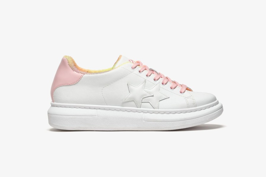 Scarpe Tacco 12 | 2Star Sneaker Princess In Pelle Bianca E Vernice Rosa