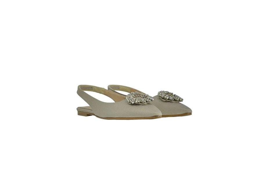 Scarpe Tacco 12 | Camille Ballerina Slingback In Raso Gioiello Beige