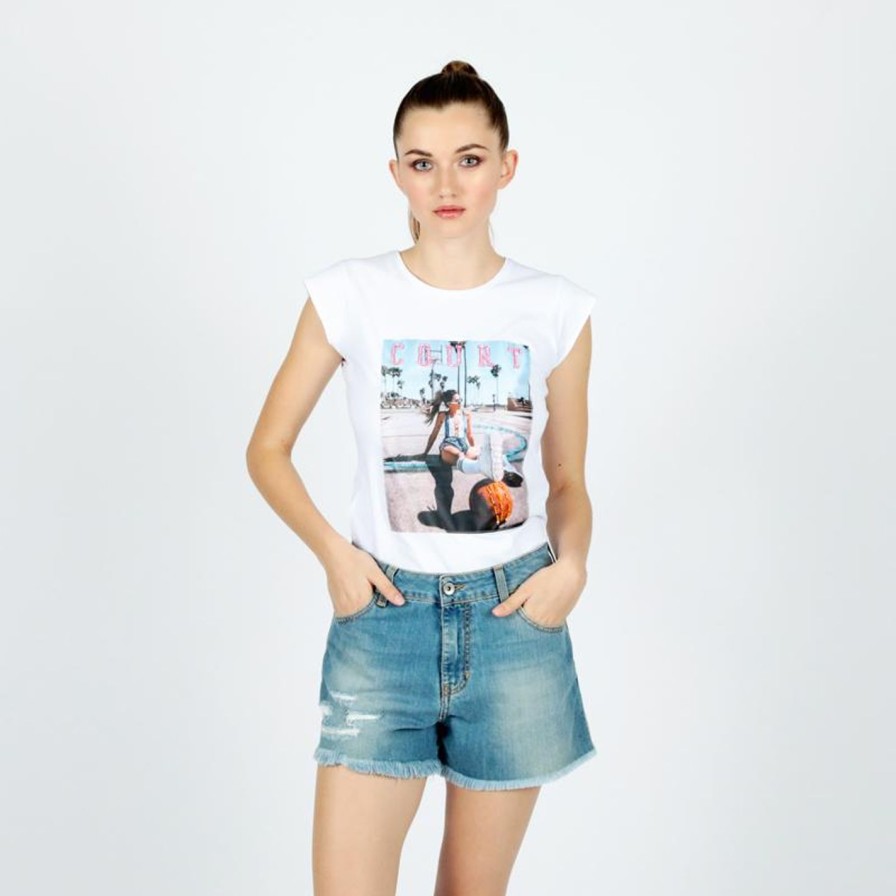 Abbigliament Tacco 12 | Le Voliere T-Shirt Bianca Con Perline Bianco