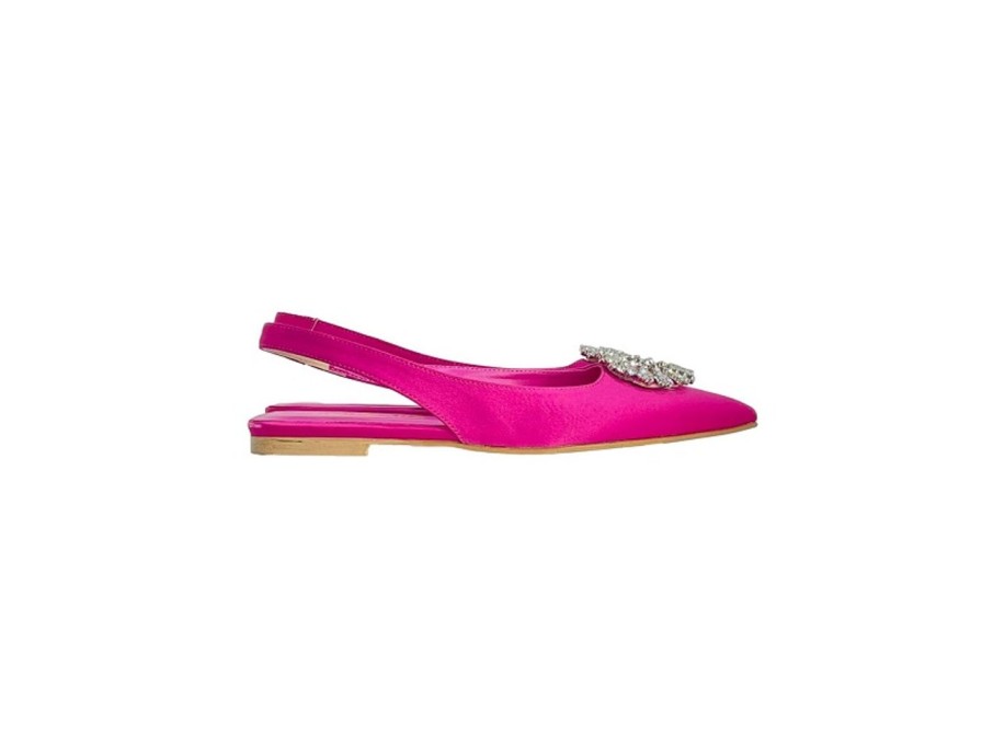 Scarpe Tacco 12 | Camille Ballerina Slingback In Raso Gioiello Fucsia