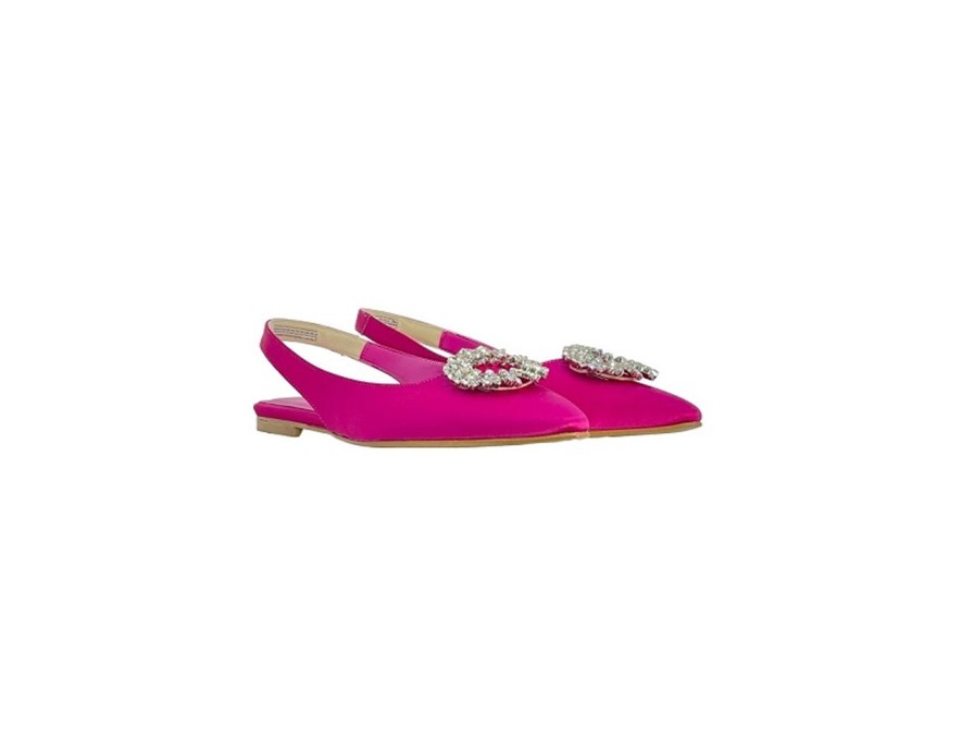 Scarpe Tacco 12 | Camille Ballerina Slingback In Raso Gioiello Fucsia