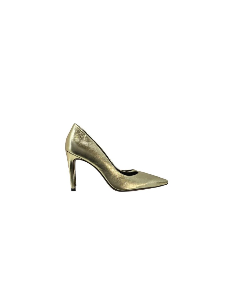 Scarpe Tacco 12 | Doris Decollete In Pelle Laminata Platino