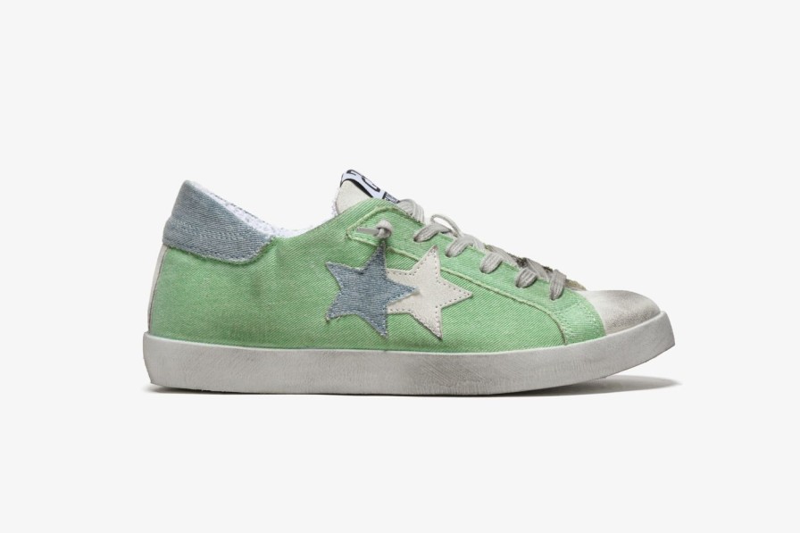 Scarpe Tacco 12 | 2Star Sneaker Low In Canvas Verde, Ghiaccio E Blue Jeans