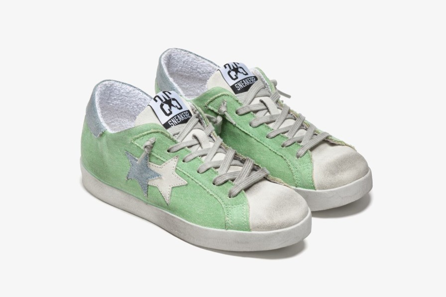 Scarpe Tacco 12 | 2Star Sneaker Low In Canvas Verde, Ghiaccio E Blue Jeans