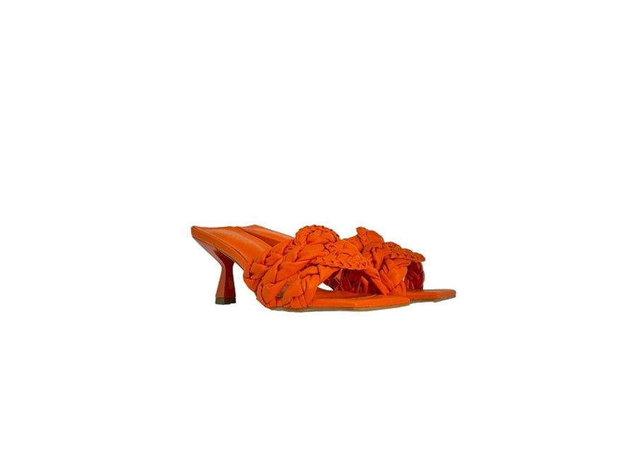 Scarpe Tacco 12 | Samira Sabot In Pelle Intrecciato Arancio