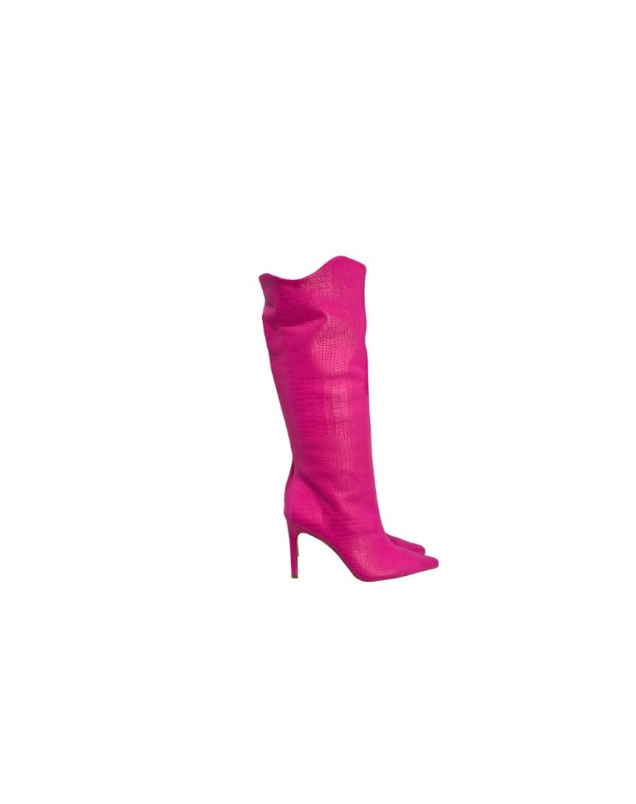 Scarpe Tacco 12 | Kimber Stivale In Pelle Fucsia Stampa Cocco