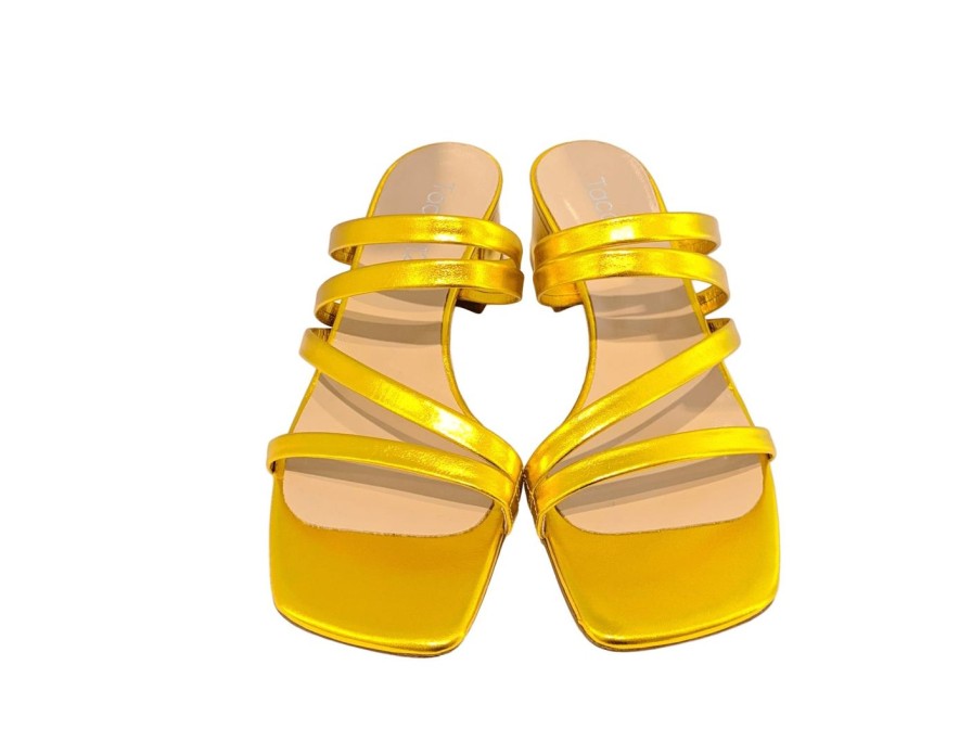 Scarpe Tacco 12 | Sandalo Fascette In Pelle Lame Giallo