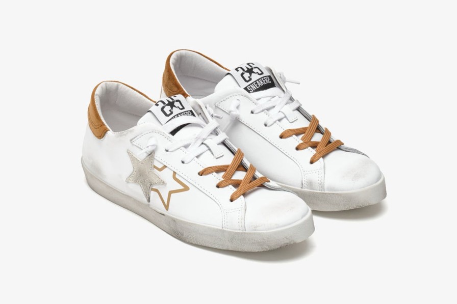 Scarpe Tacco 12 | 2Star Sneaker Low In Pelle Bianca, Ghiaccio E Marrone