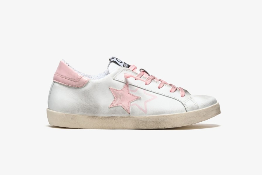 Scarpe Tacco 12 | 2Star Sneaker Low In Pelle Bianca E Vernice Rosa