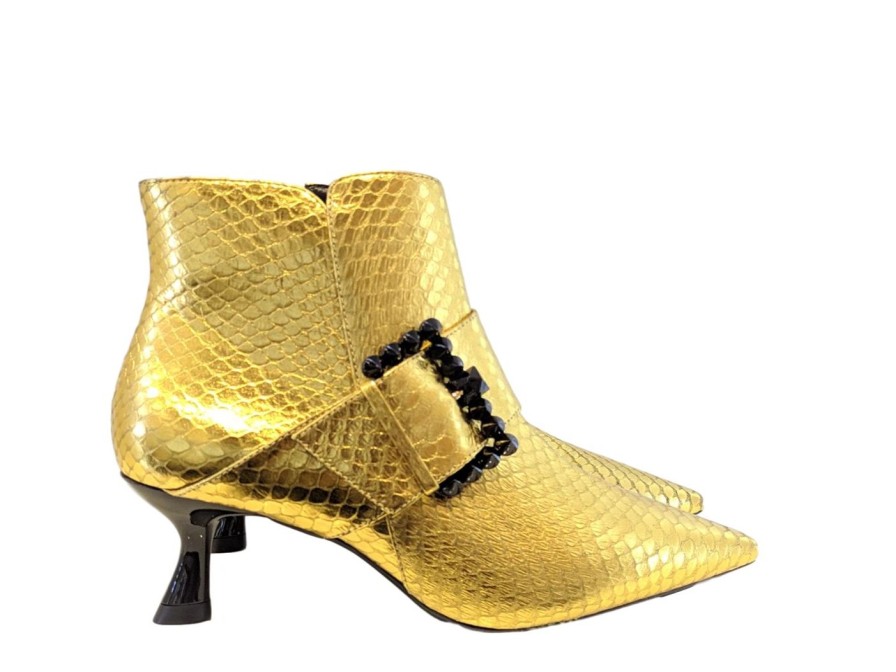 Scarpe Tacco 12 | Tronchetto Fibbia In Pelle Stampata Oro