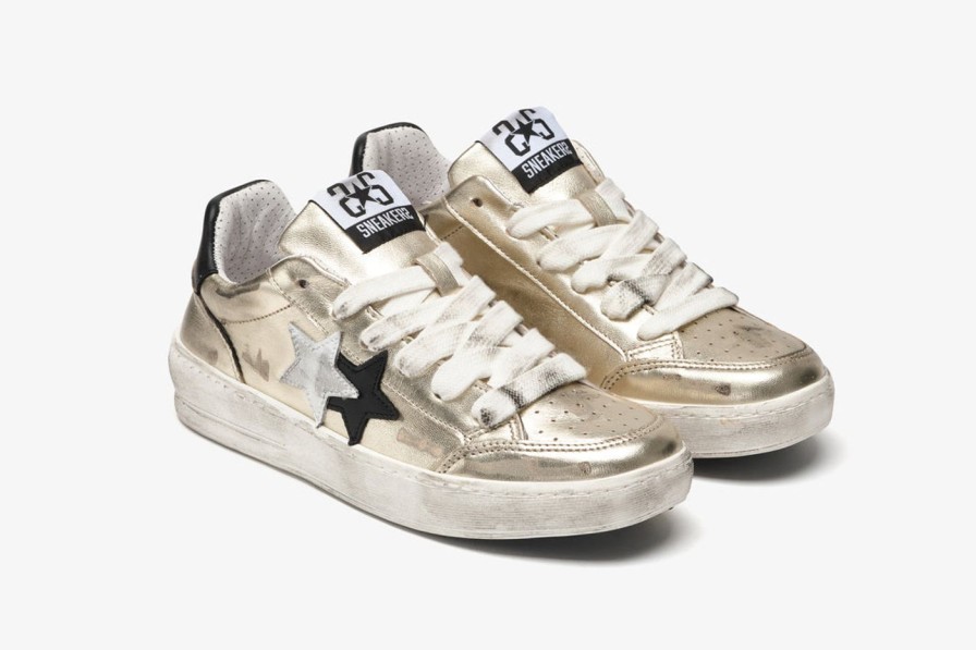 Scarpe Tacco 12 | 2Star Sneaker New Star In Pelle Oro