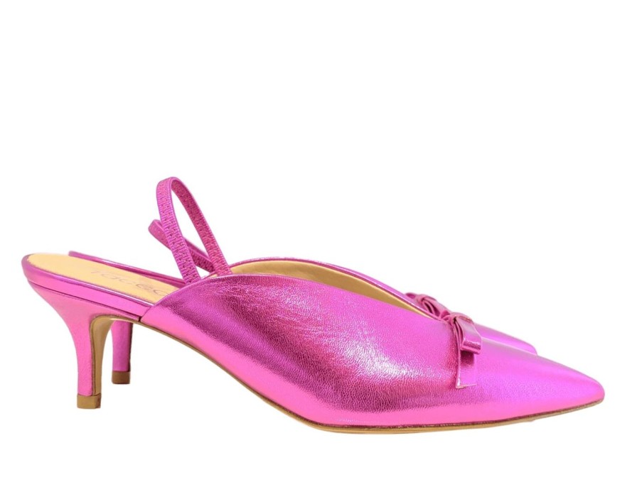 Scarpe Tacco 12 | Decollete Slingback In Pelle Lame Con Fiocco