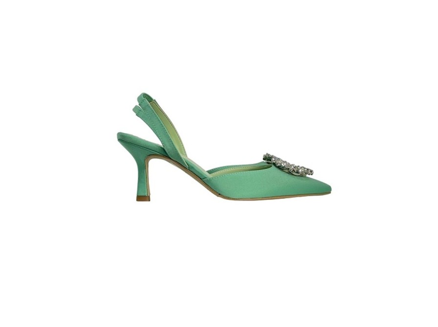 Scarpe Tacco 12 | Victoria Decollete Slingback In Raso Gioiello Menta