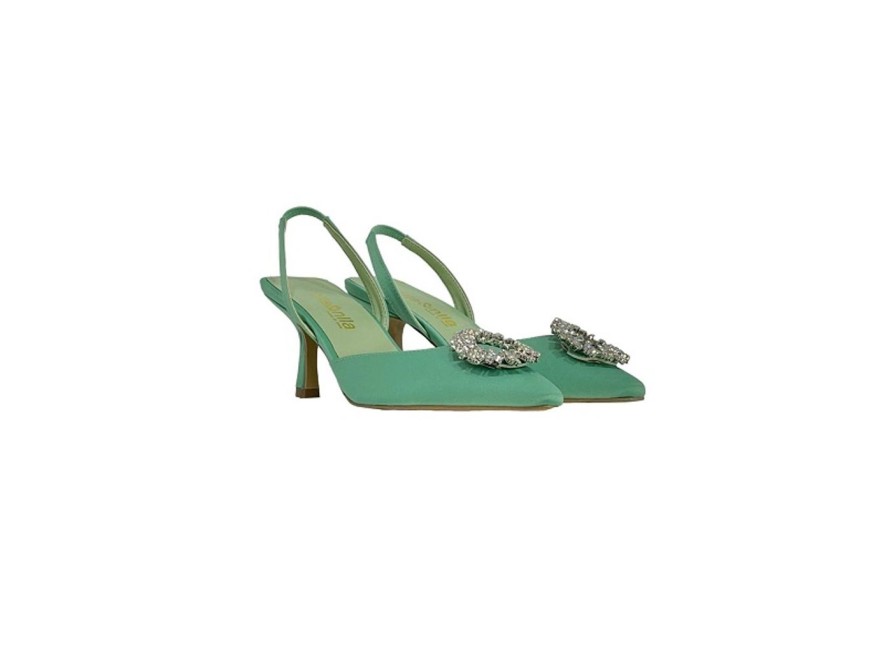 Scarpe Tacco 12 | Victoria Decollete Slingback In Raso Gioiello Menta