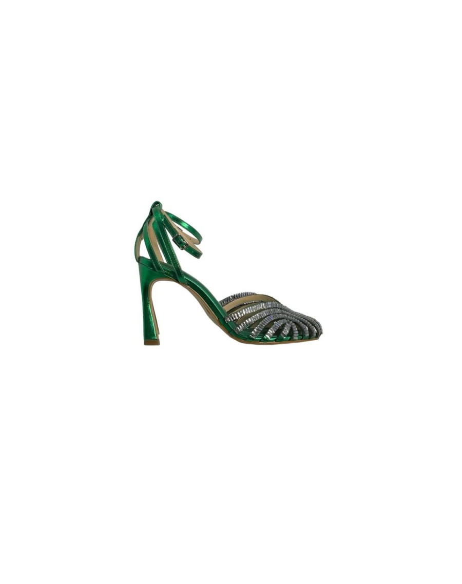 Scarpe Tacco 12 | Sirio Sandalo Gioiello In Pelle Lame Verde