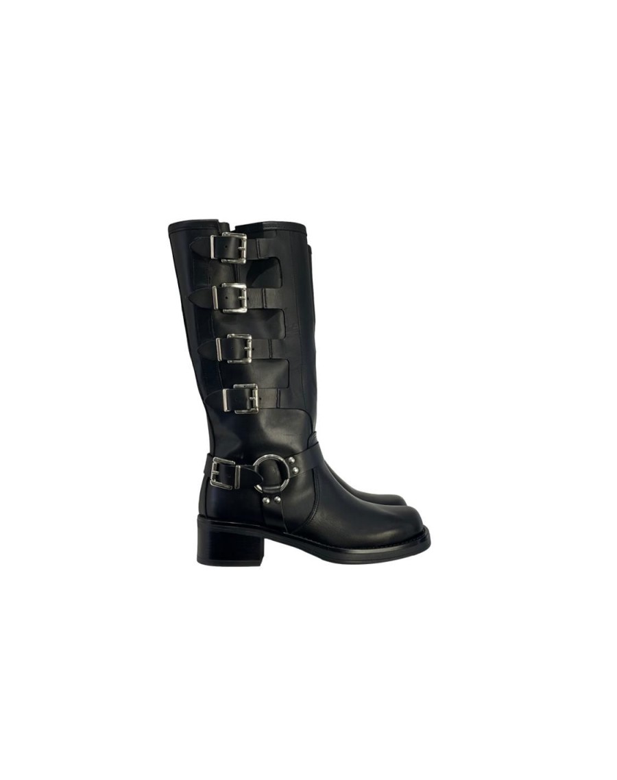 Scarpe Tacco 12 | Roger Biker In Pelle Nero