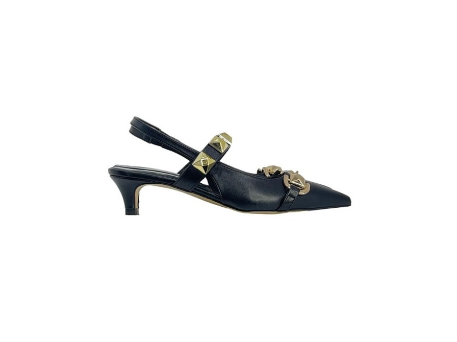 Scarpe Tacco 12 | Corinne Decollete Slingback Borchiato In Pelle Nero